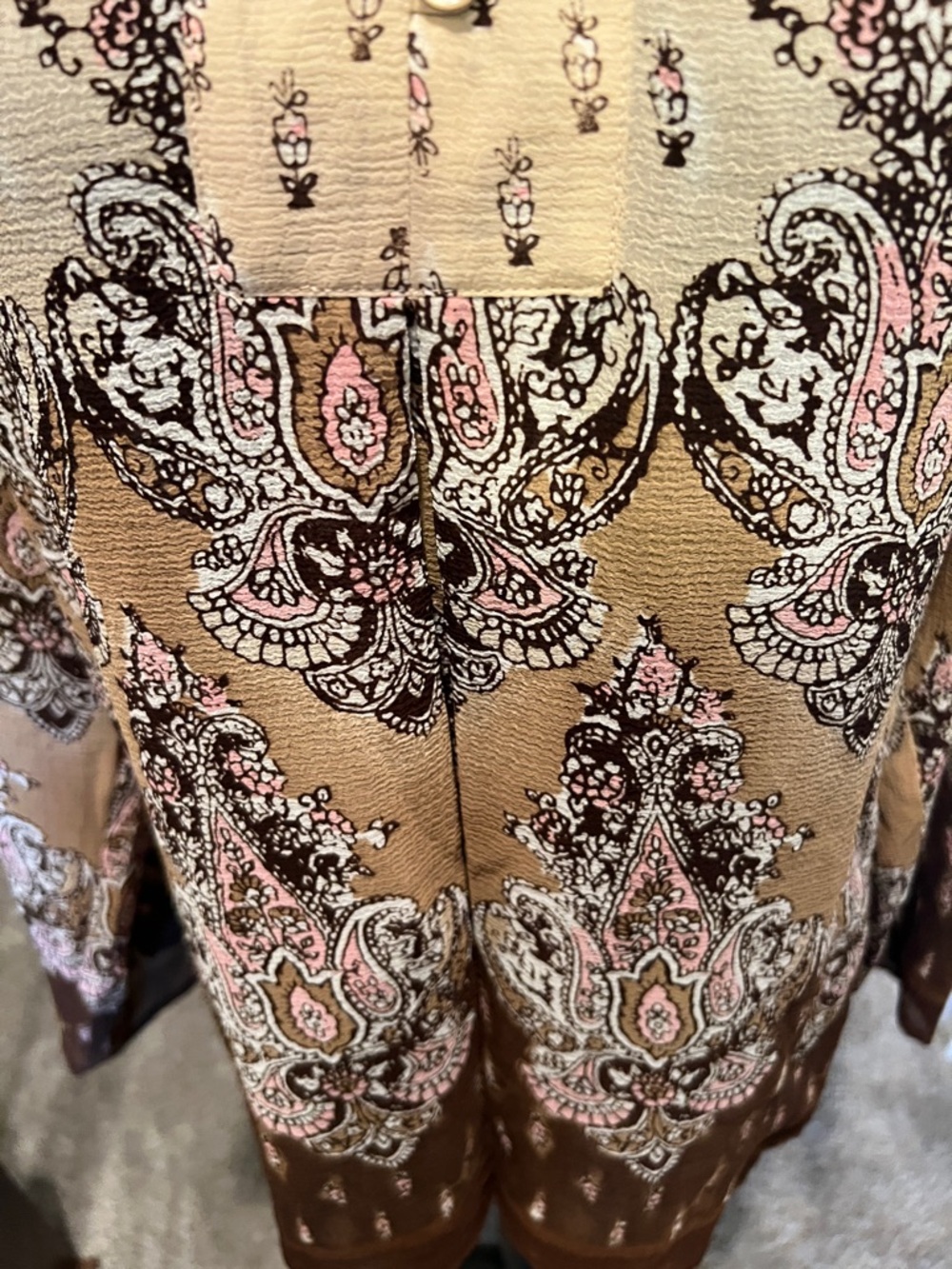 Emma James Cream, Brown and Pink Paisley Split-Neck Tunic - Picture 3 of 11